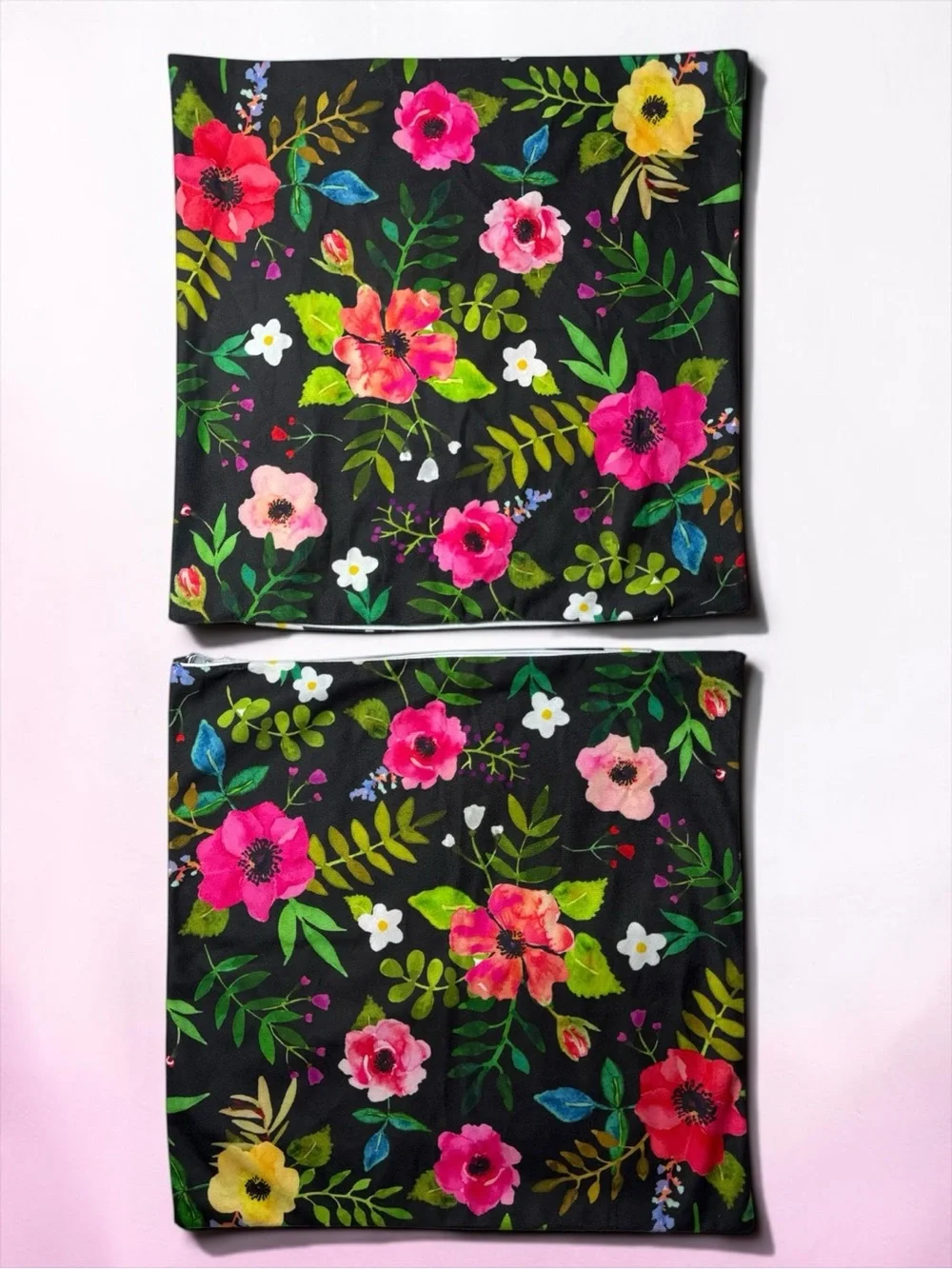 Black Floral Pillow Covers — 17x17”